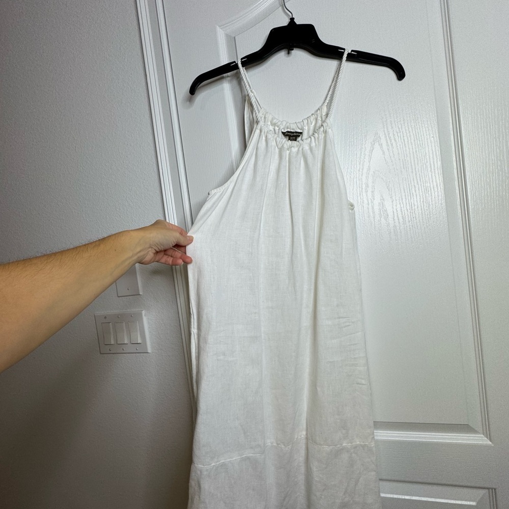 White linen Sleeveless Dress with pockets